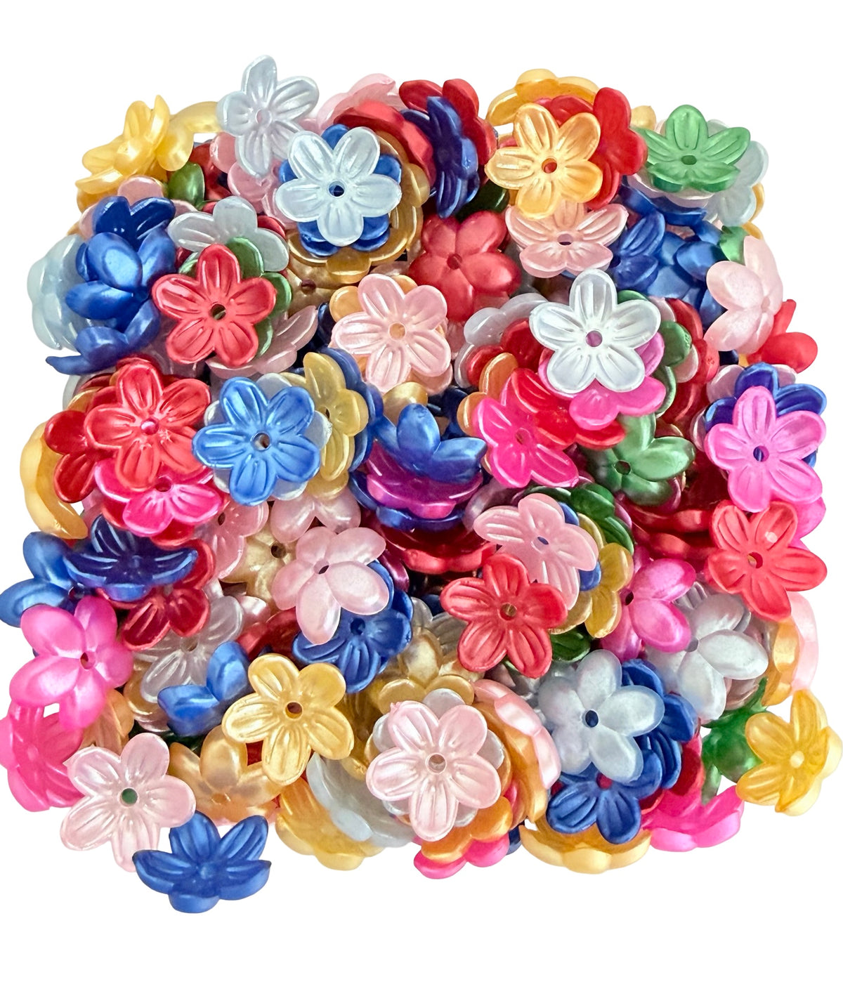 12mm Small 5-Petal Acrylic Flower Beads • Random Bright Colors • Mini Floral Beads for Jewelry Making & Crafts
