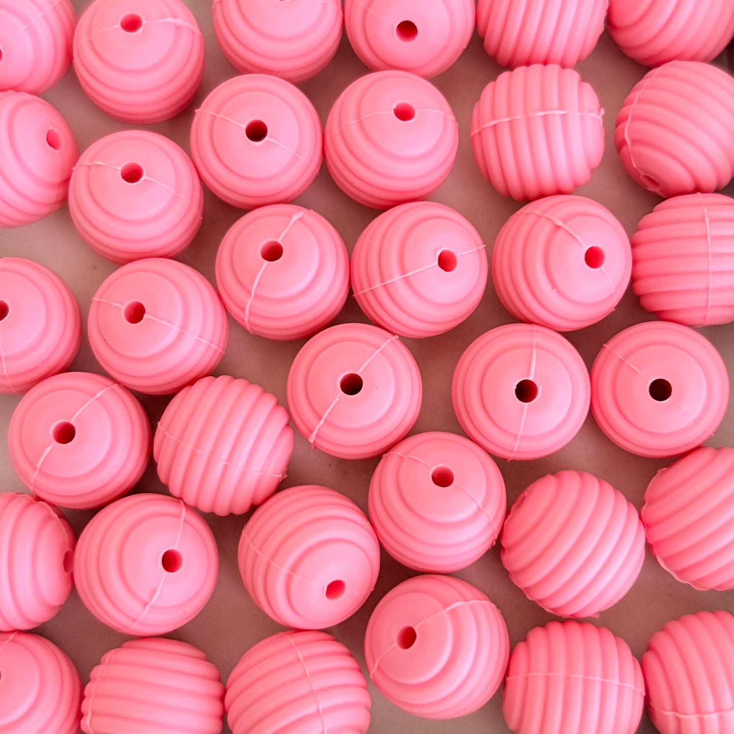 15mm Bright Pink Ribbed Silicone Beads • Round Textured Beads (Sold Per Piece) for Jewelry Making, Keychains & DIY Crafts