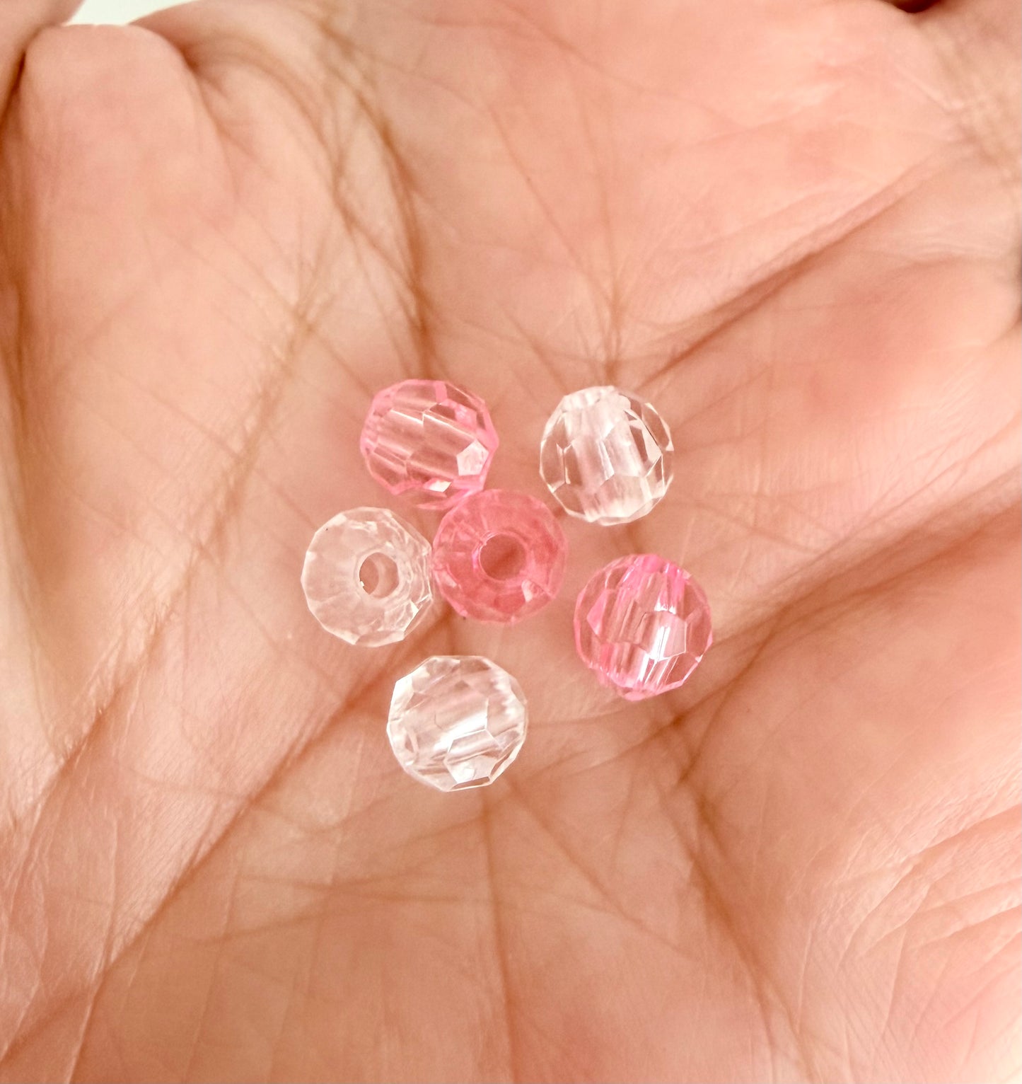 Faceted Plastic Beads • Clear & Pink • 6mm & 8mm