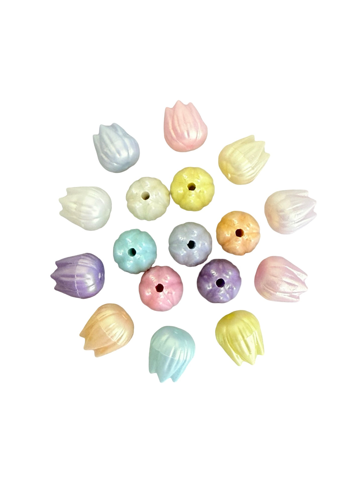 9mm Acrylic 3D Tulip Bulb Beads • Random Pastel Colors • Mini Tulip Flower Beads for Jewelry Making & Crafts