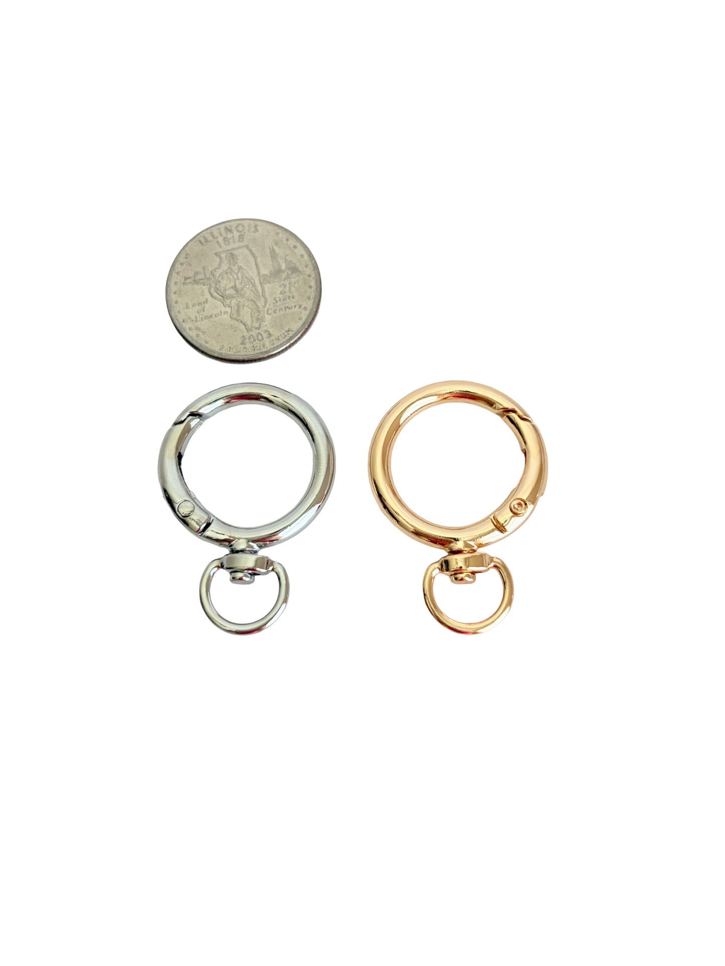 Base Metal Round Clip-On O-Ring Clasp • Silver & Champagne Gold