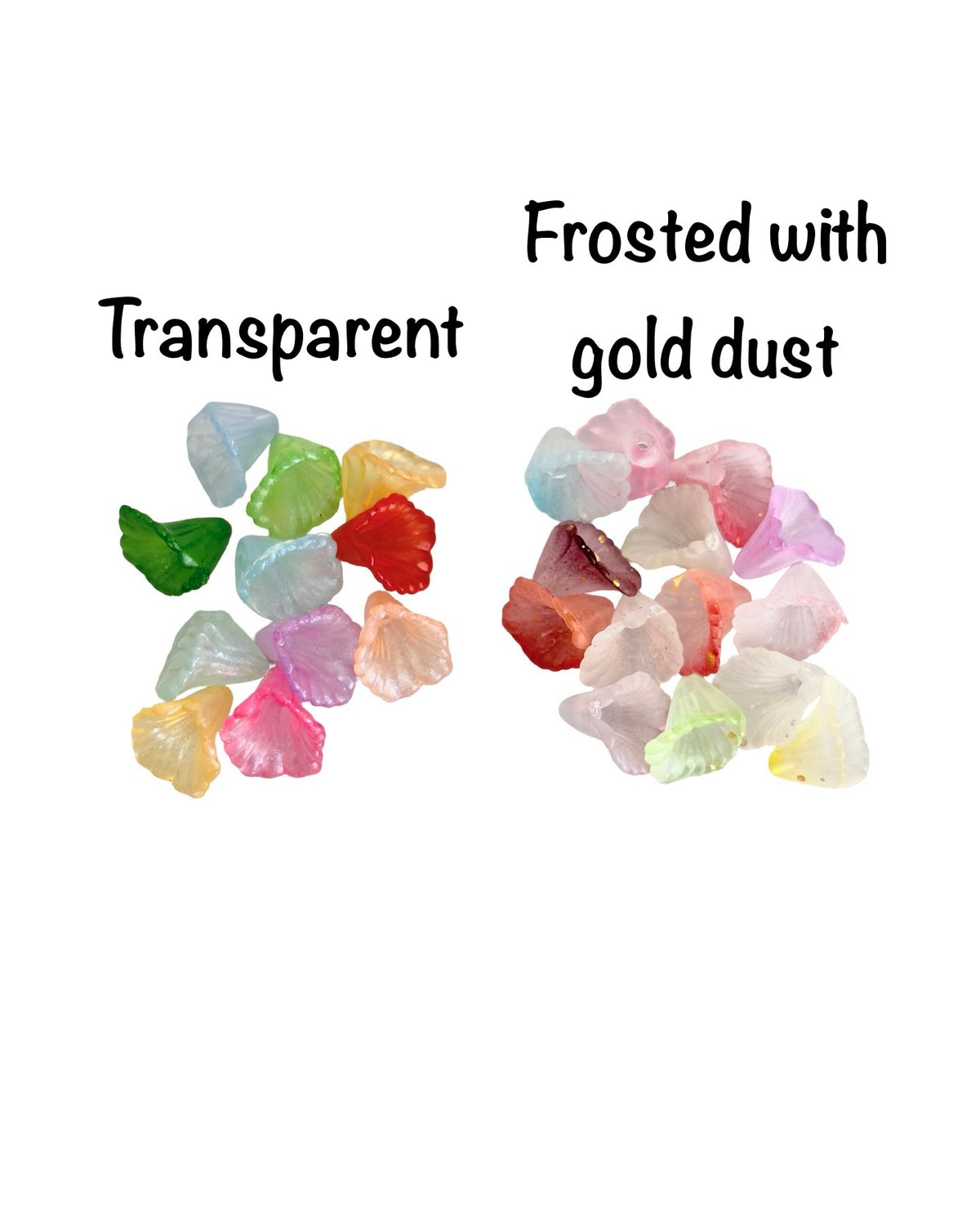 11mm Small Acrylic Trumpet Flower Beads • Random Mix Colors • Transparent or Frosted with Gold Dust • Mini Floral Beads for Jewelry Making & Crafts