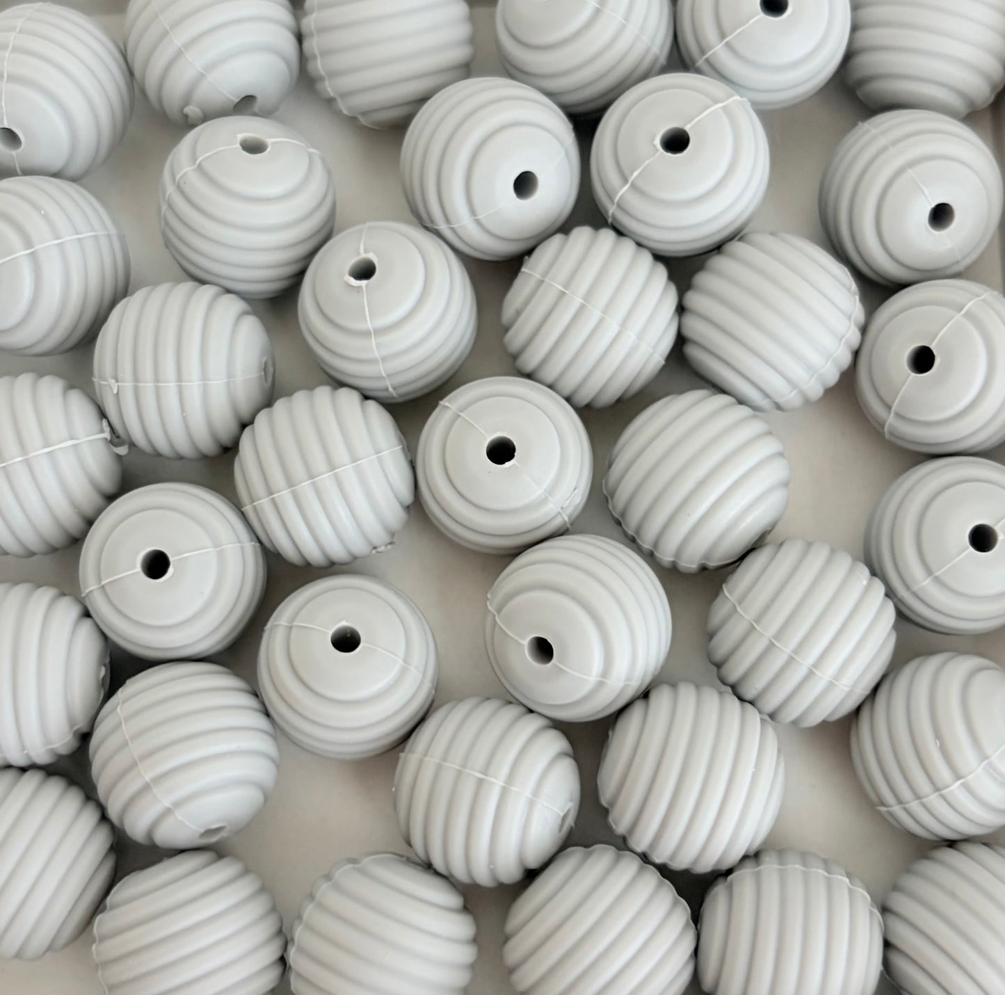 Grey Ribbed Silicone Beads • Round Textured Beads (Sold Per Piece) for Jewelry Making, Keychains & DIY Crafts