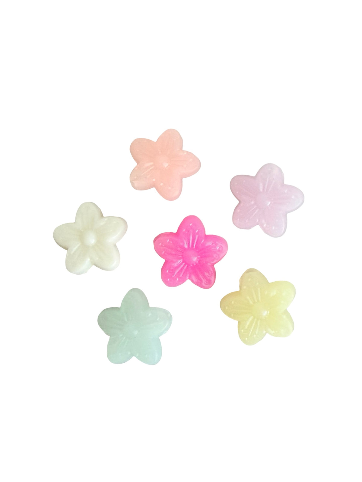 14mm Acrylic 5-Petal Flower Beads • Smooth Rounded Petals • Random Mix of Translucent Pastel Colors