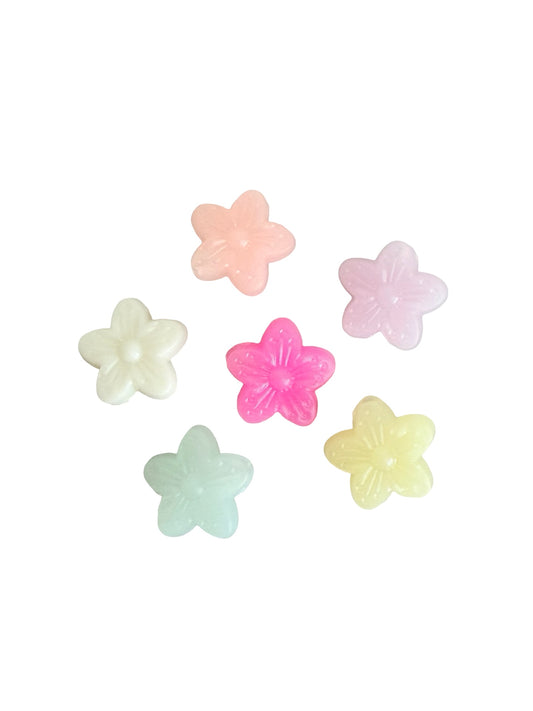 14mm Acrylic 5-Petal Flower Beads • Smooth Rounded Petals • Random Mix of Translucent Pastel Colors