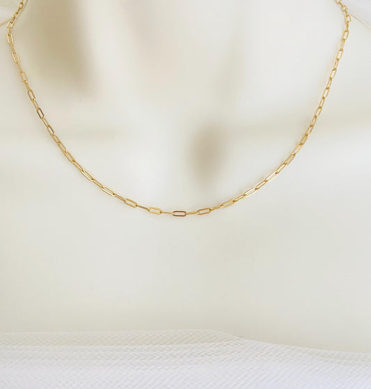 2.5x6mm 18K Gold over Stainless Steel Mini Paperclip Chain Necklace • Delicate Gold Link Chain for Charms, Pendants & Layering