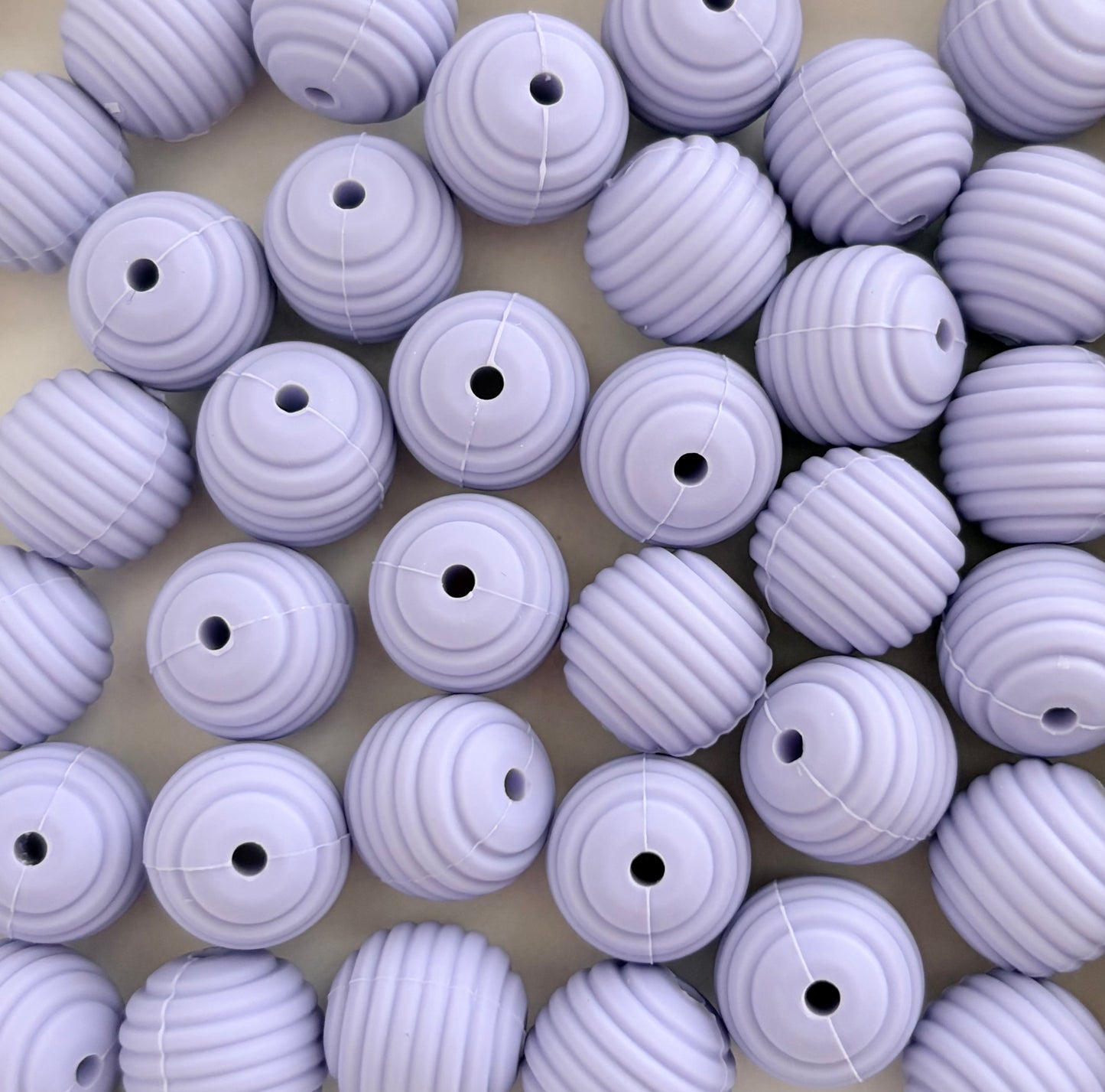 15mm Light Purple Ribbed Silicone Beads • Round Textured Beads (Sold Per Piece) for Jewelry Making, Keychains & DIY Crafts