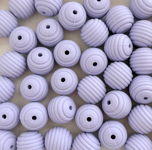 15mm Light Purple Ribbed Silicone Beads • Round Textured Beads (Sold Per Piece) for Jewelry Making, Keychains & DIY Crafts