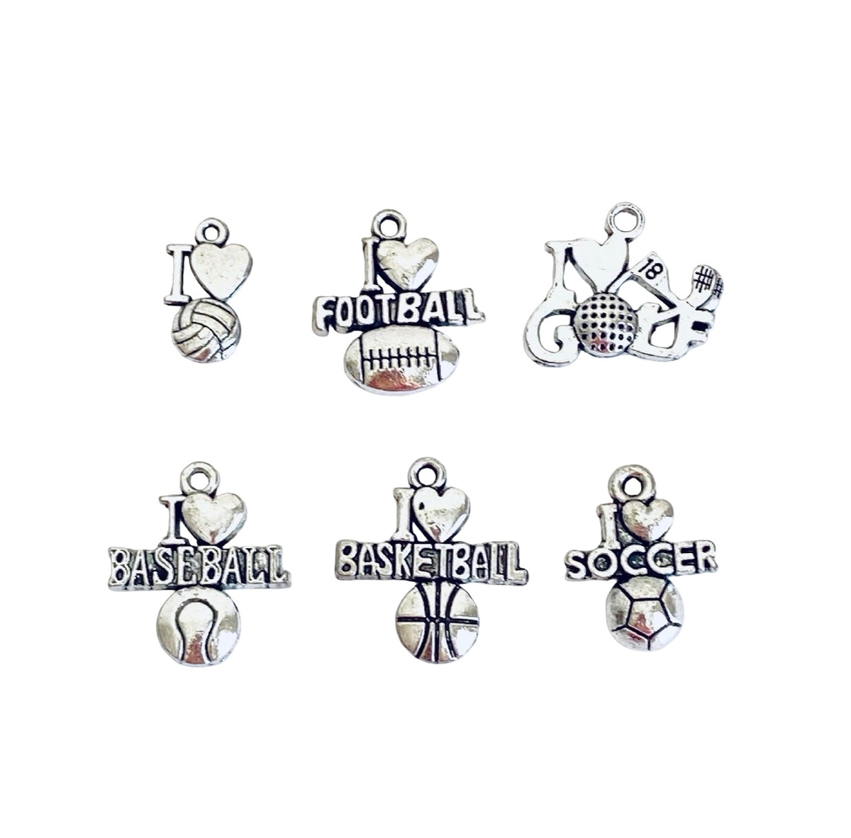 Base Metal Sports Charms (Volleyball • Football • Golf • Baseball • Basketball • Soccer)
