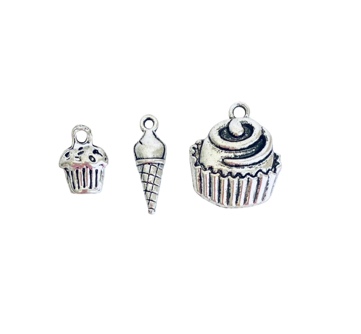 Base Metal Dessert Charms (Muffin • Ice Cream Cone • Cupcake)