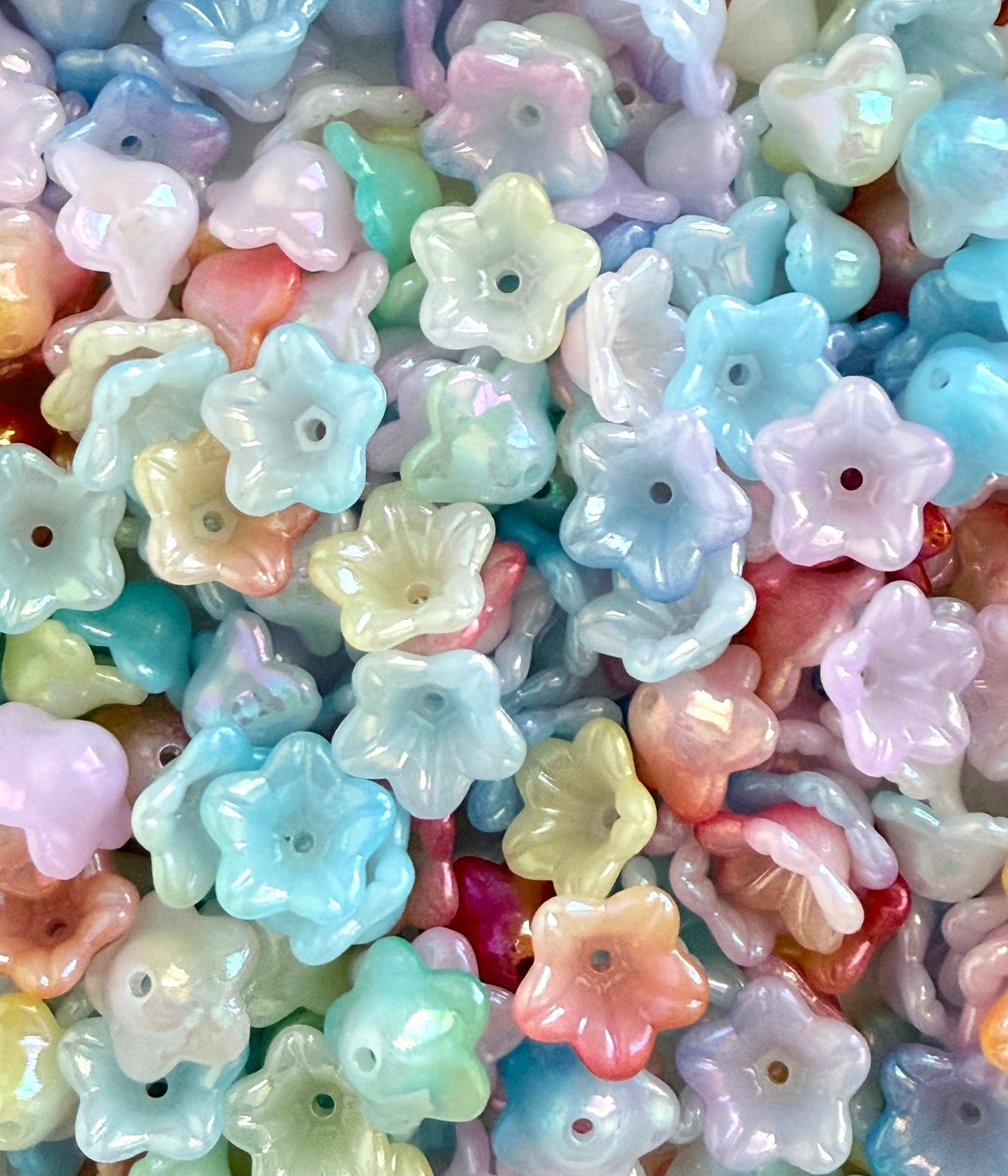 Acrylic Morning Glory Flower Beads • Pastel & Pastel AB Floral Beads for Jewelry Making, Lightweight Plastic Flower Beads