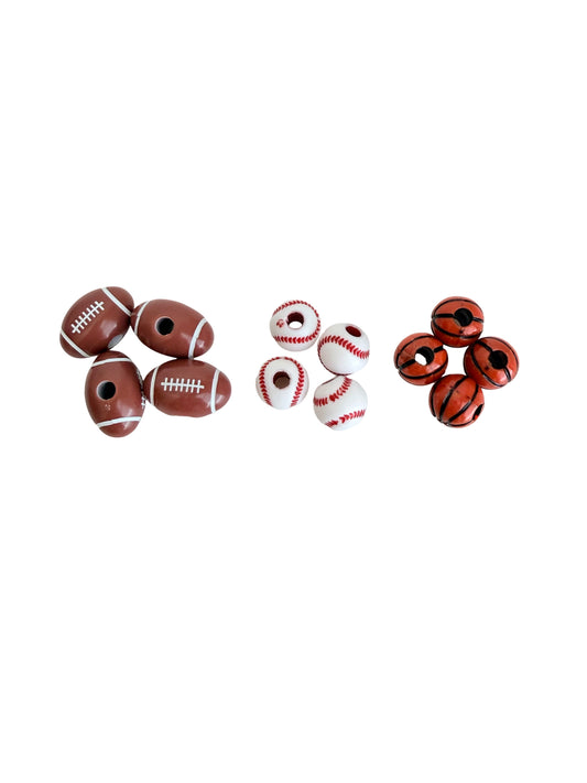 Acrylic Sports Beads • Football, Baseball & Basketball