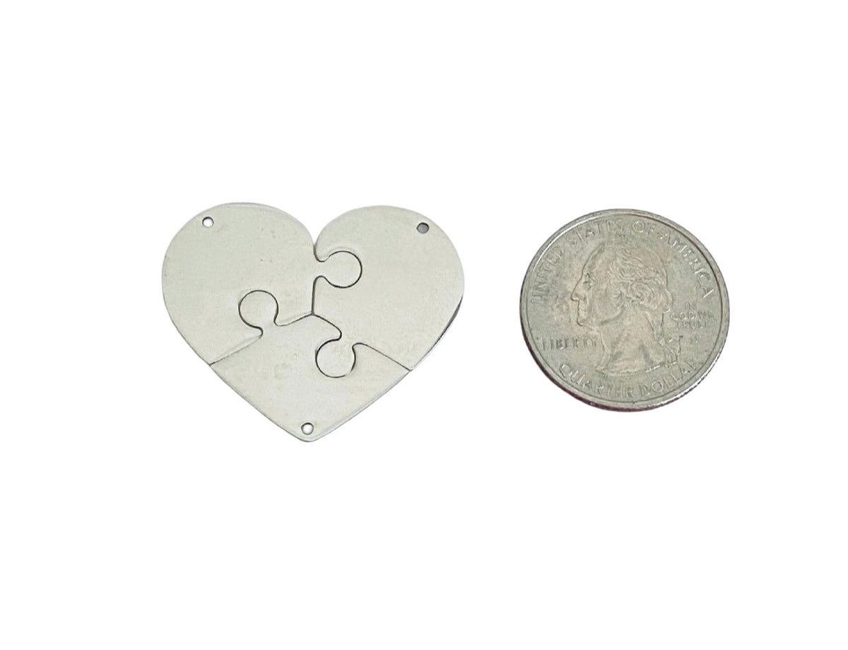 Shiny Stainless Steel 3-piece Broken Heart Blanks • 35mm x 28mm