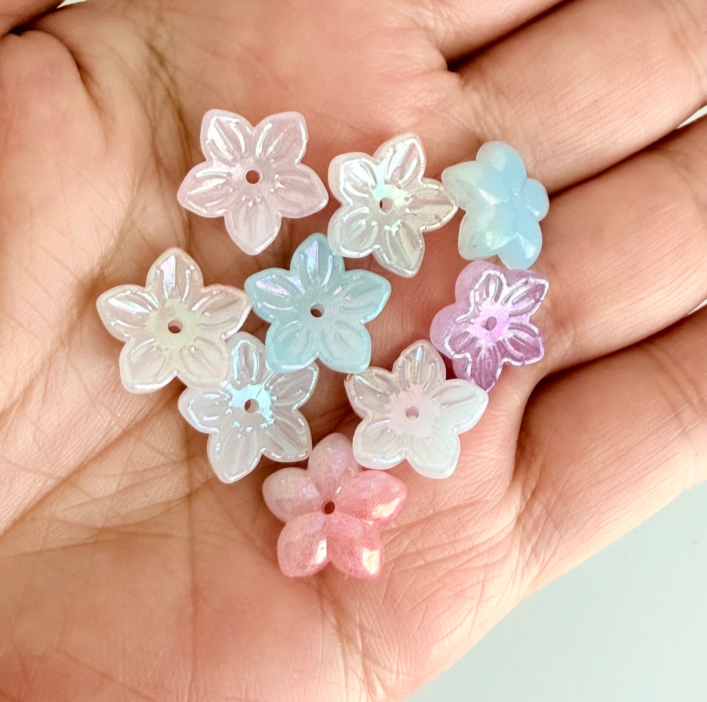 Mixed AB Five-Petal Pastel Flower Beads (12mm)