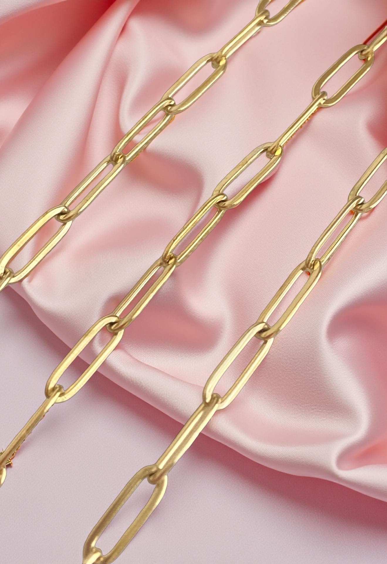 18K Gold Over Stainless Steel Flat Paperclip Chain (4x12mm)