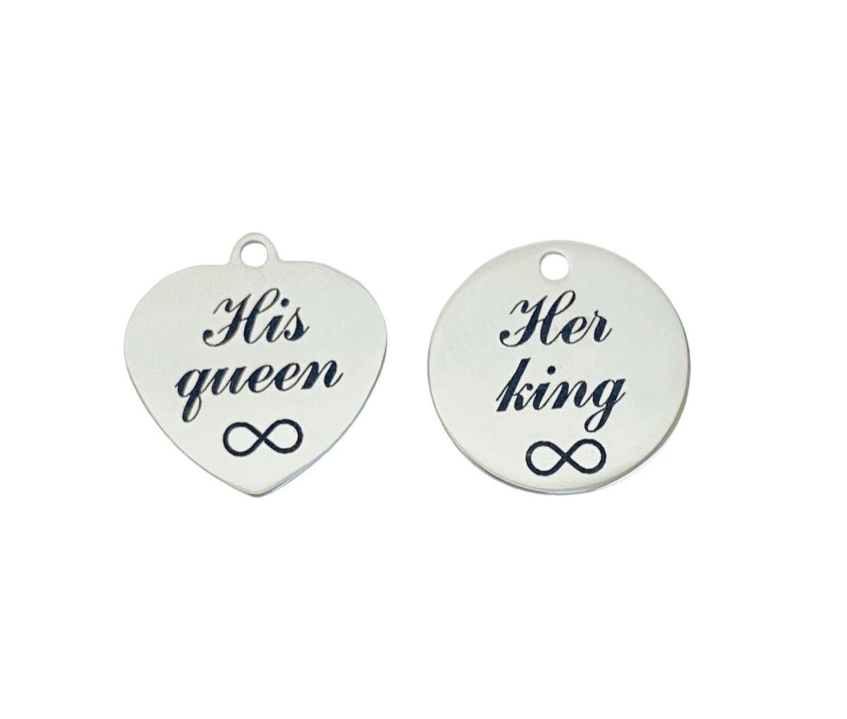 Stainless Steel His Queen & Her King Charm Set