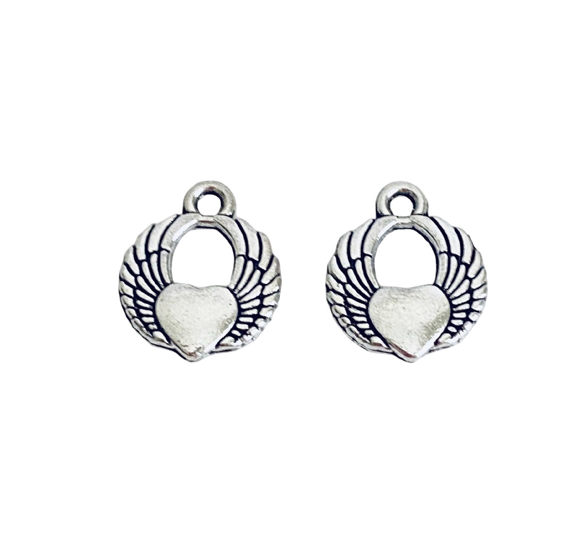 Base Metal Angel Wings with Heart Charm