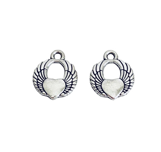 Base Metal Angel Wings with Heart Charm