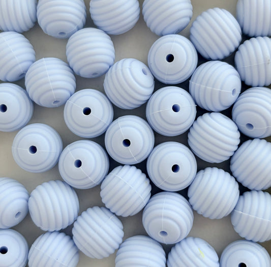 15mm Light Blue Ribbed Silicone Beads • Round Textured Beads (Sold Per Piece) for Jewelry Making, Keychains & DIY Crafts
