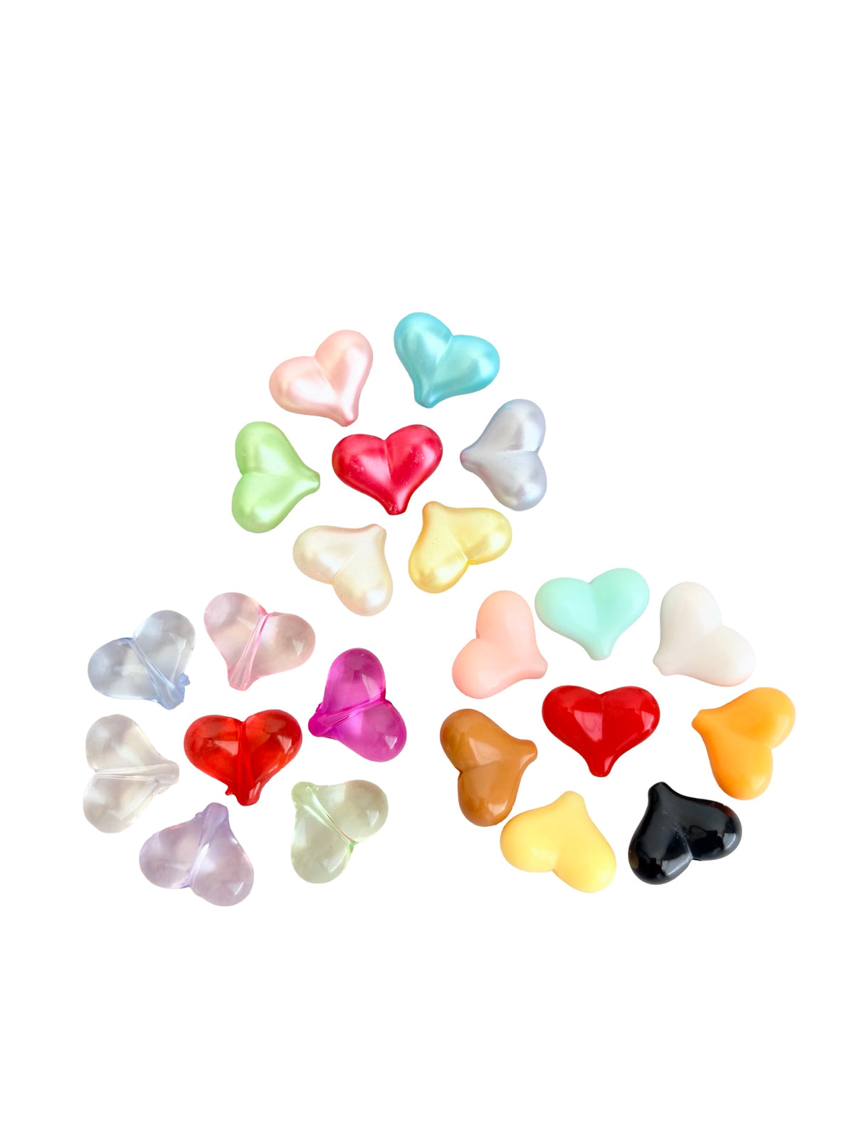 Small Acrylic Puffy Heart Beads • Random Mix of Faux Pearl, Transparent or Solid Colors • Heart Beads for Jewelry Making