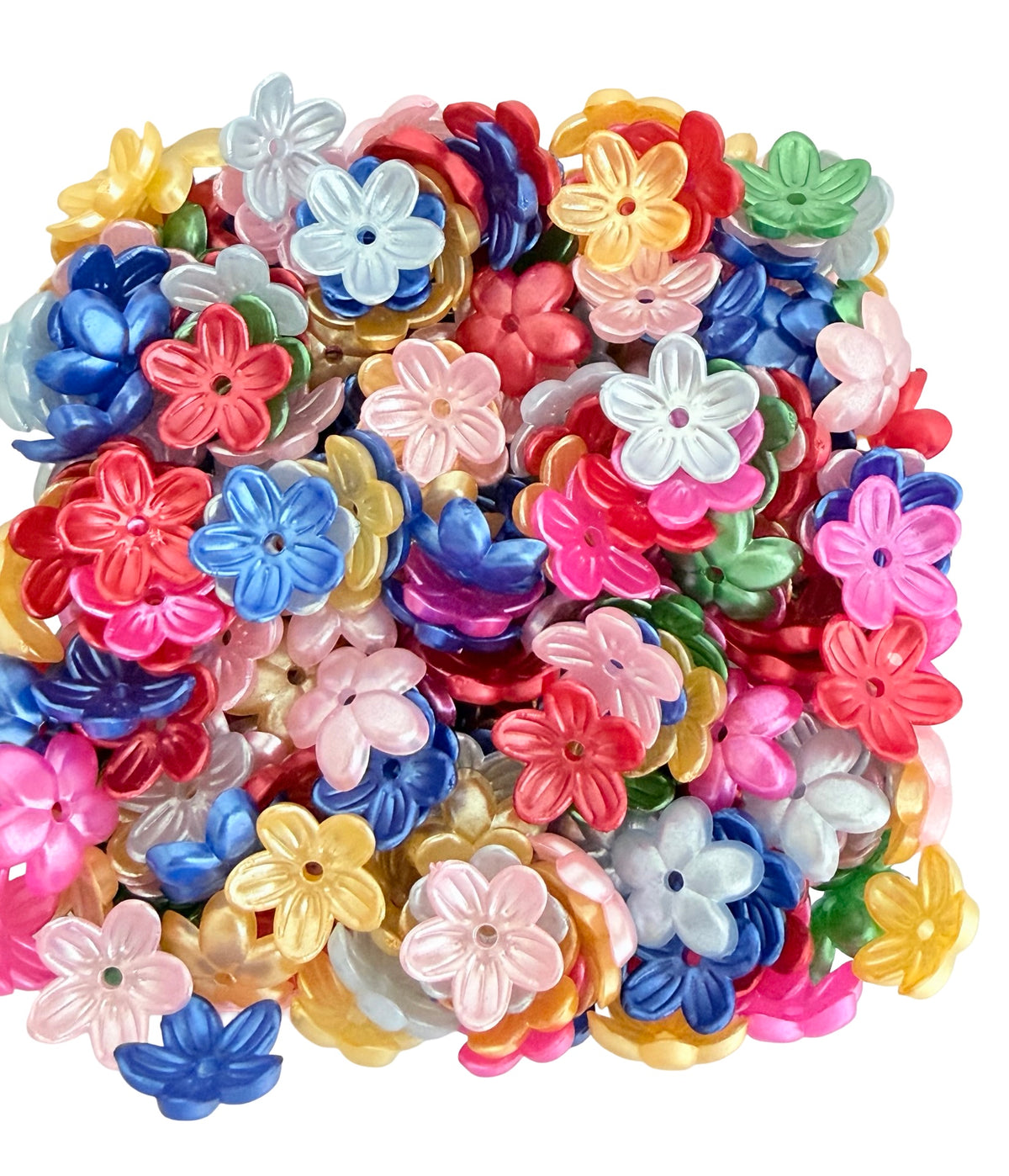 12mm Small 5-Petal Acrylic Flower Beads • Random Bright Colors • Mini Floral Beads for Jewelry Making & Crafts