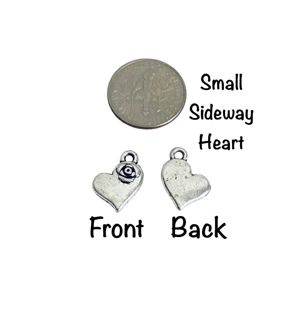 Base Metal Heart Charms • Tiny Puff Heart • Sideway Heart • Small Puff Heart • Pretzel Heart