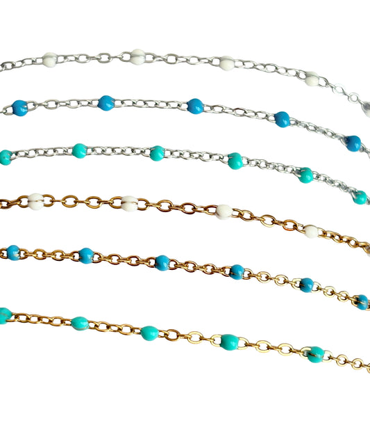 Enamel Cable Chain • Stainless Steel & Gold Over Stainless Steel • Sold by the Foot