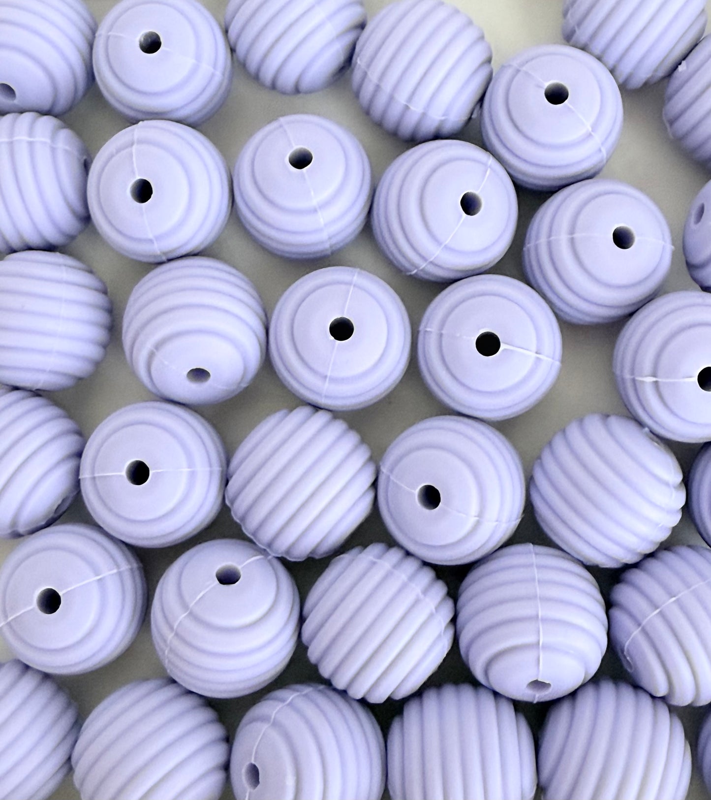 15mm Light Purple Ribbed Silicone Beads • Round Textured Beads (Sold Per Piece) for Jewelry Making, Keychains & DIY Crafts