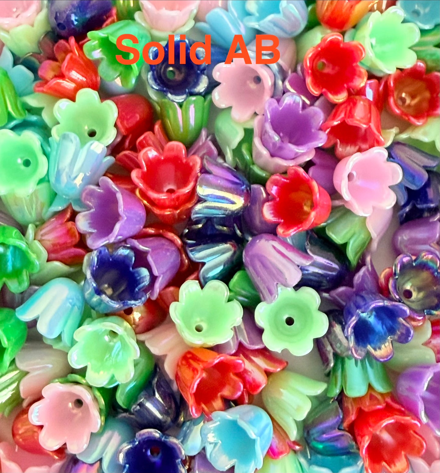 Acrylic Tulip Flower Beads • Pearl White, Transparent AB or Solid AB Colors, Floral Beads for Jewelry Making
