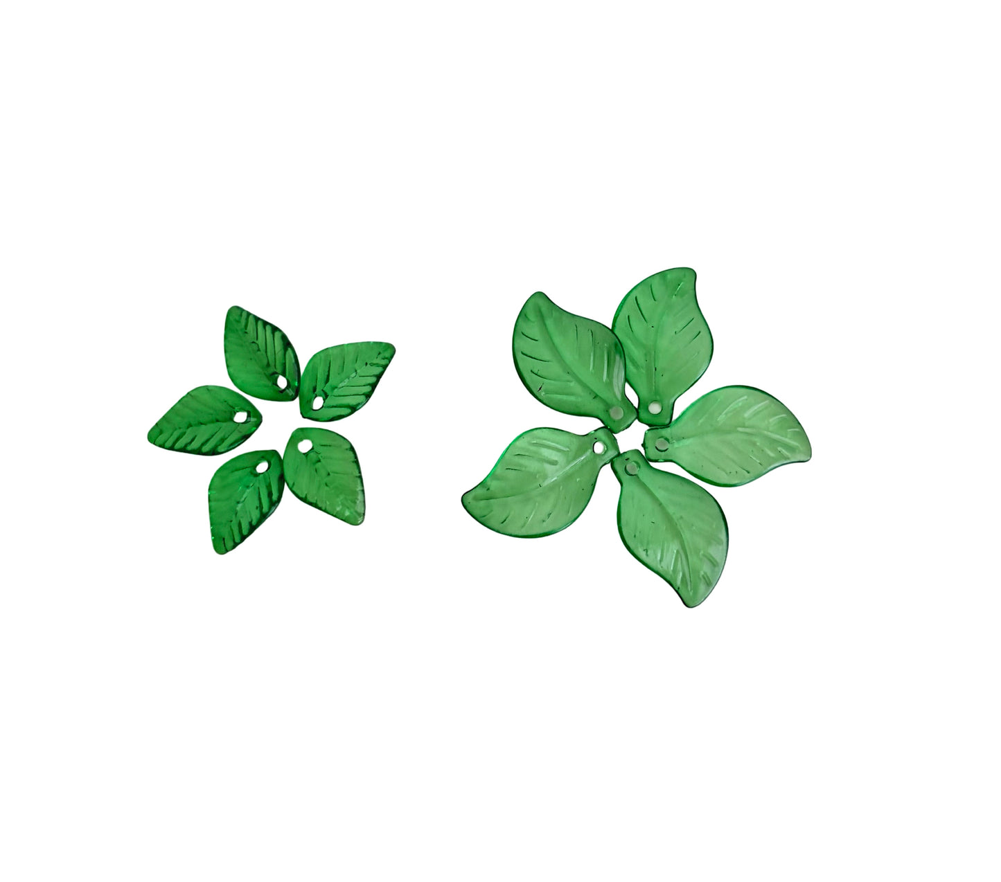 Acrylic Green Leaf Beads • Transparent Leaf Charms in 2 Styles