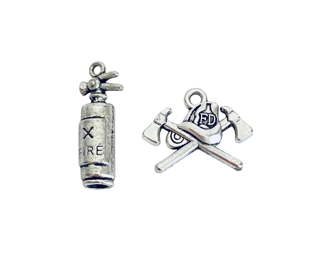 Base Metal Fire Fighter Charms (Fire Extinguisher • Dept Cap with Axes)