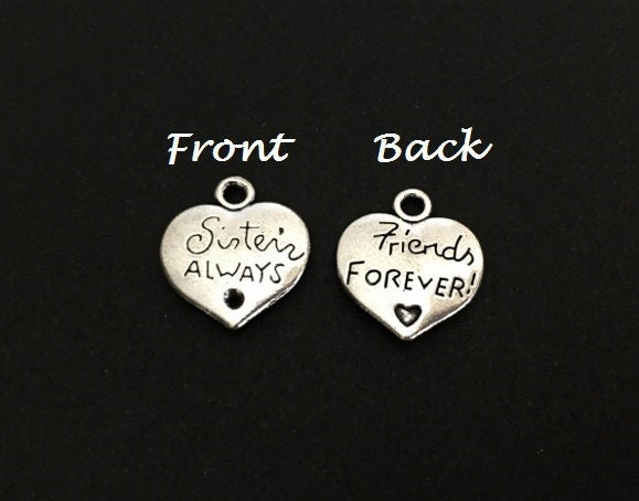 Base Metal Sisters Always, Friends Forever Heart Charm