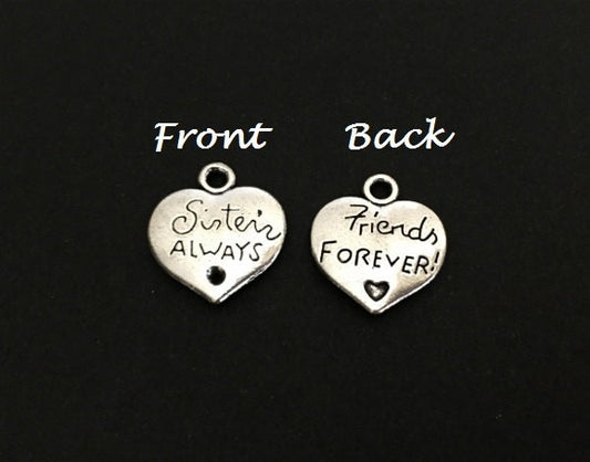 Sisters Always, Friends Forever Heart Charm