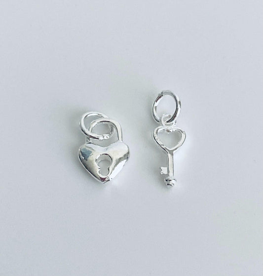 925 Sterling Silver Key & Lock Charm (2 pcs set)