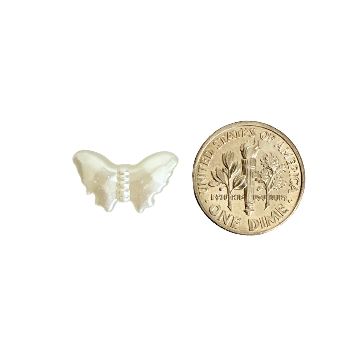 Small Faceted Faux Pearl Puffy Butterfly Beads • 16mm x 9mm