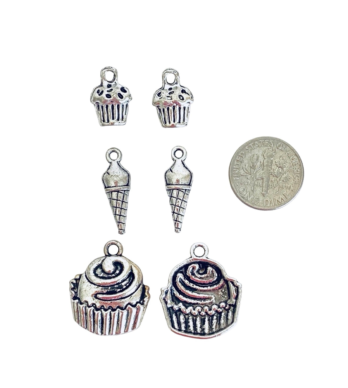 Base Metal Dessert Charms (Muffin • Ice Cream Cone • Cupcake)