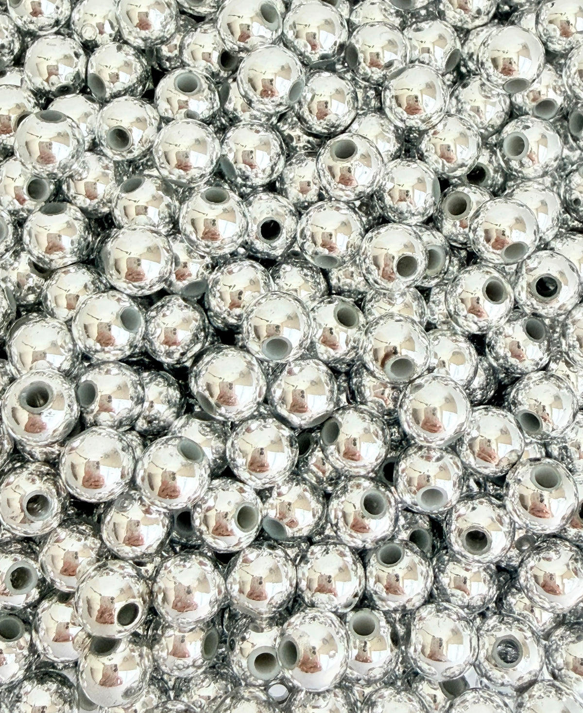 6mm Round Silver Acrylic Beads • Metallic Beads for Jewelry Making