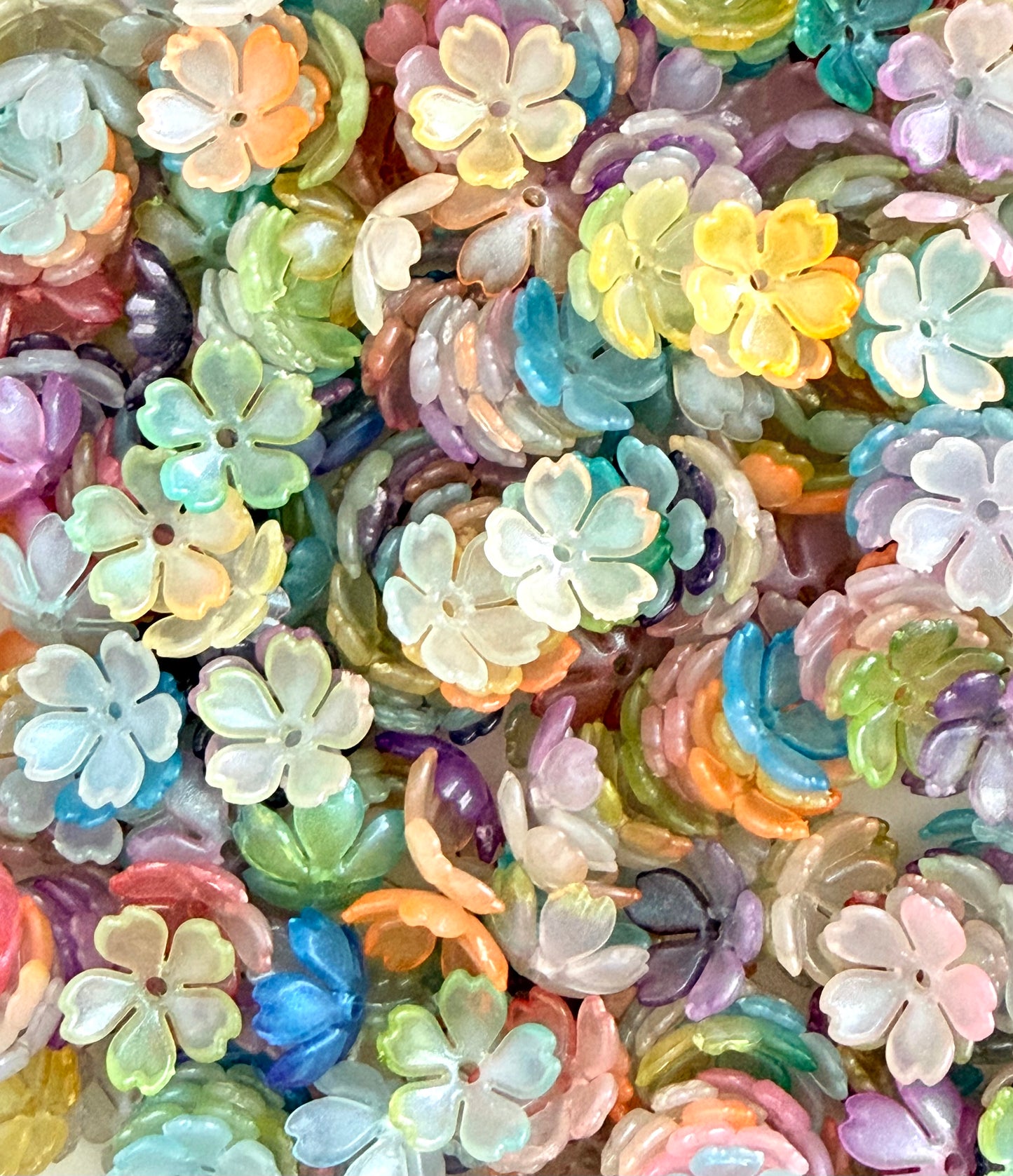 Cherry Blossom Flowers • Transparent • Frosted Pastel Flower Beads