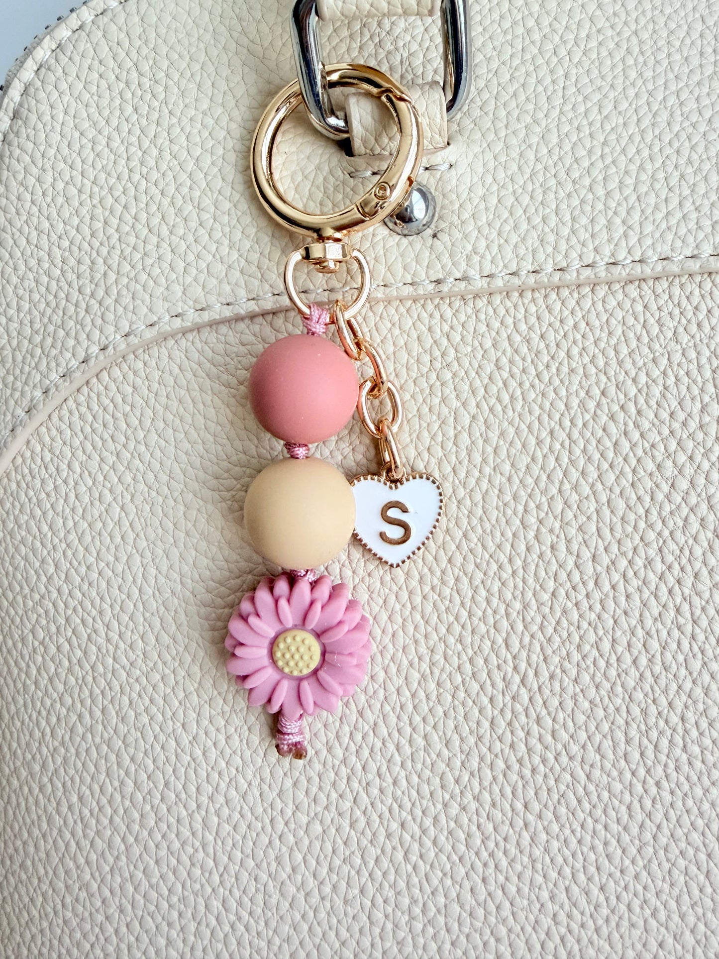Personalized Daisy Flower Bag Charm • Silicone Bead Purse Charm Keychain