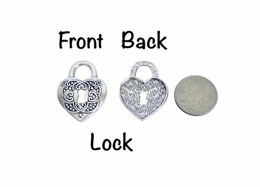 Base Metal LARGE Heart Lock or Key Charm