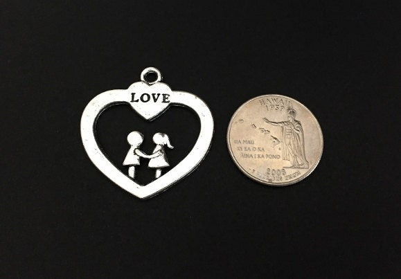 Base Metal Large Love Heart Charm