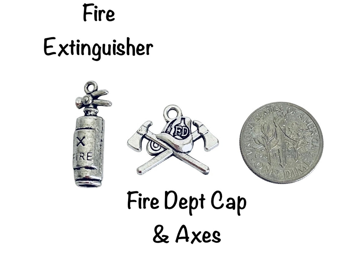 Base Metal Fire Fighter Charms (Fire Extinguisher • Dept Cap with Axes)