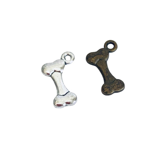 Base metal Tiny Dog Bone Charm (Silver or Bronze color)