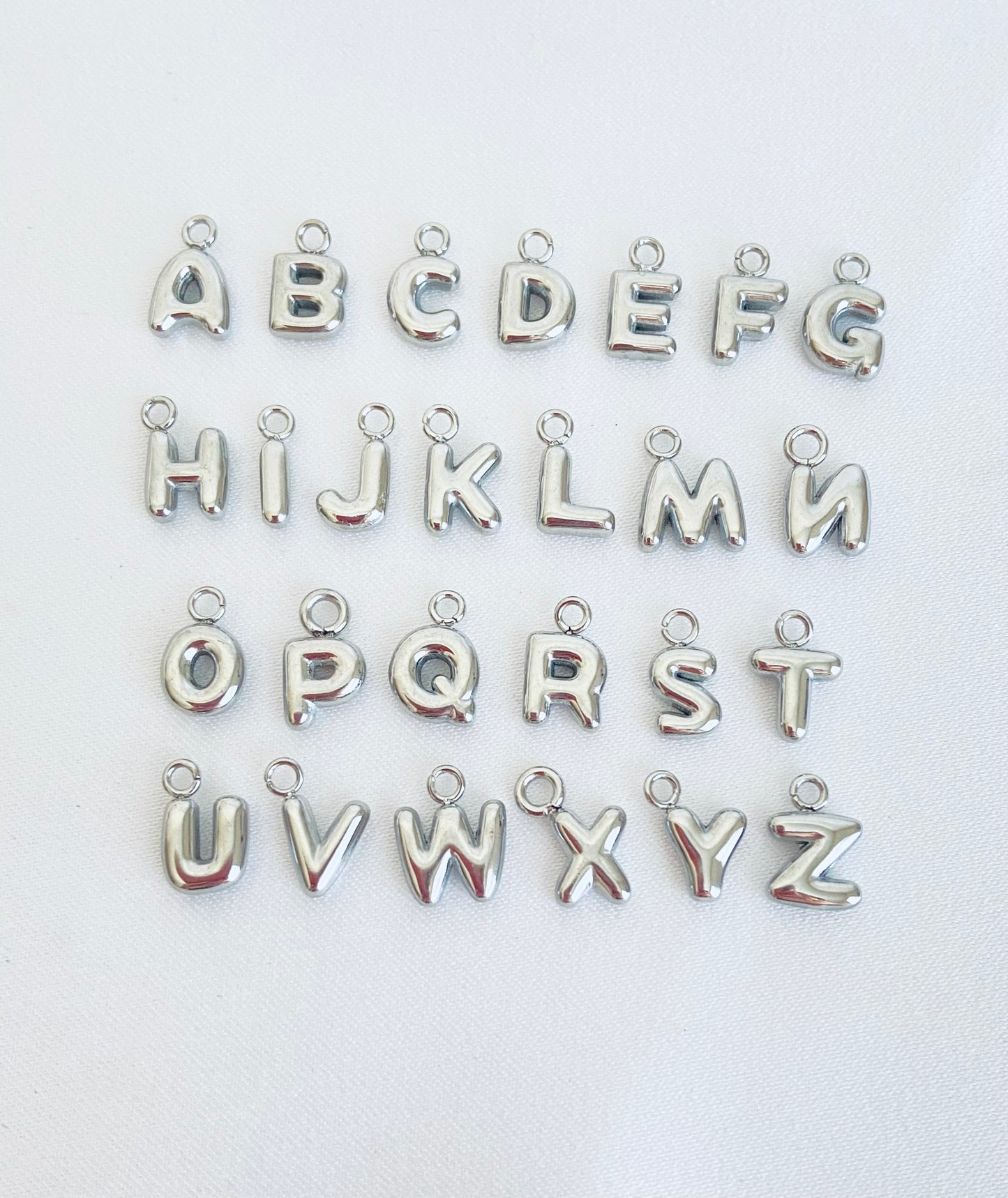 Small Stainless Steel Bubble Alphabet Letter Charm •  Mini Initial Charm for Necklaces, Bracelets & DIY Jewelry Making