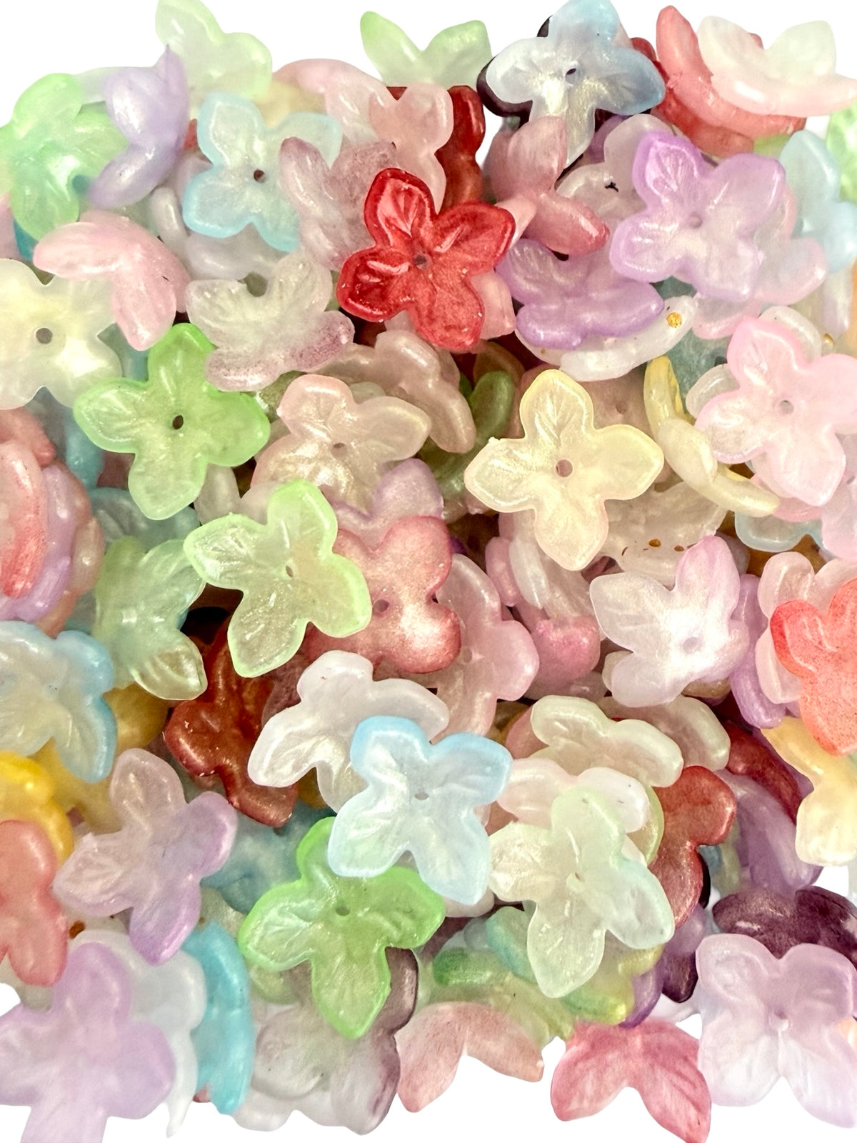 11mm Small 4-Pointed Petal Acrylic Flower Beads • Random Mix Colors • Mini Floral Beads for Jewelry Making & Crafts