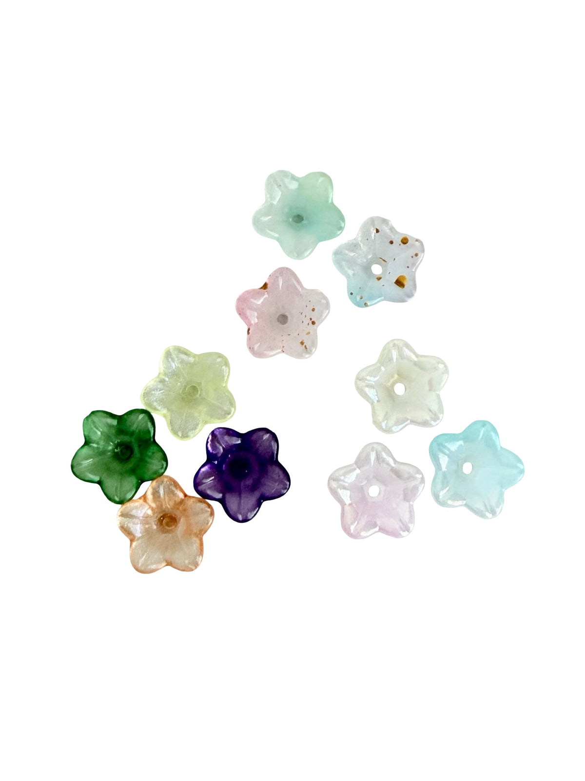 11mm Acrylic Morning Glory Flower Petal Beads • Translucent Gold Dust, Transparent & Pastel AB Flower Beads for Jewelry Making