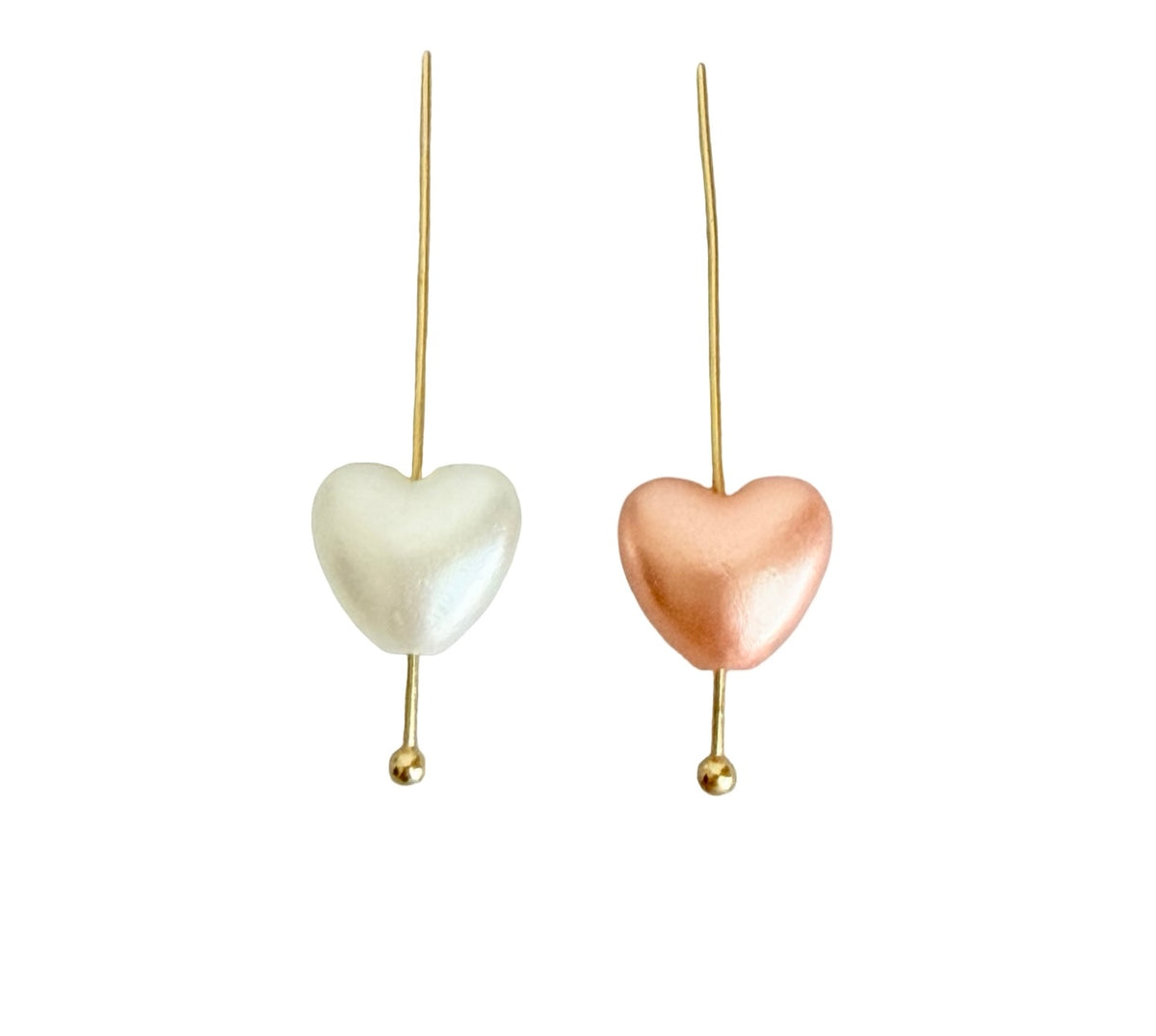 Small Faux Pearl Puffy Heart Beads • Off White & Rose Gold Heart Beads for Jewelry Making