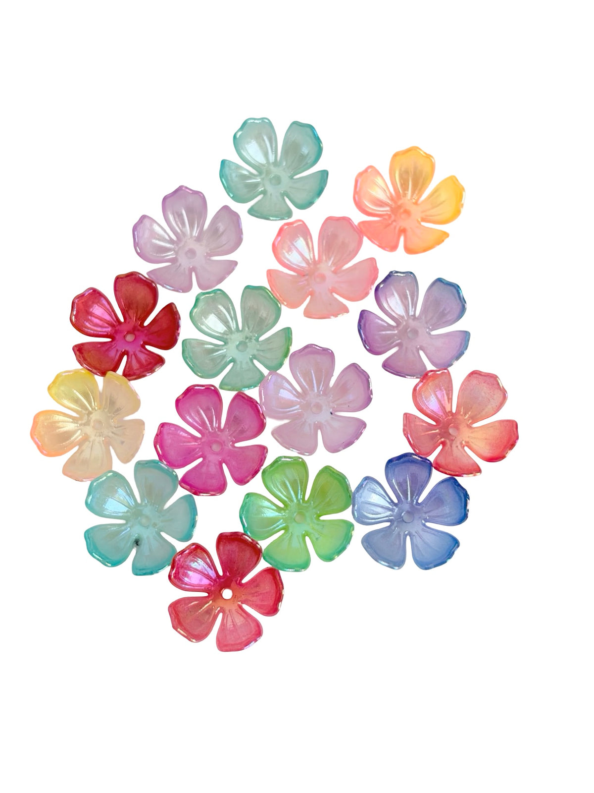 19mm 5-Petal Acrylic Rounded Flower Beads • Random Mix AB Colors for Jewelry Making & Crafts