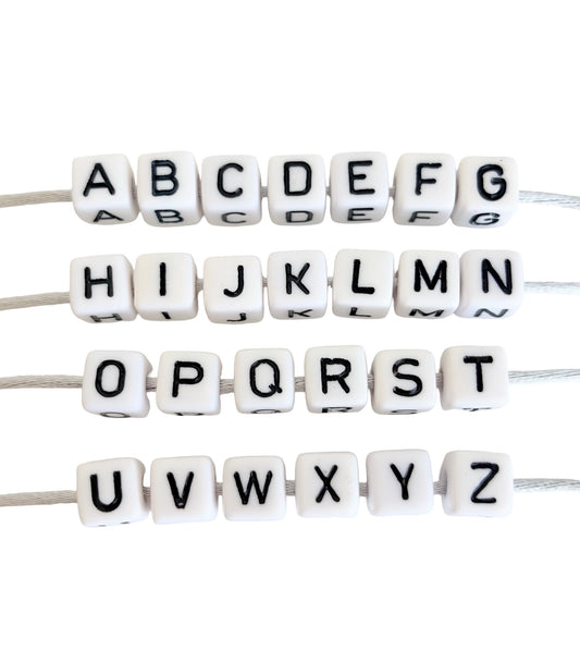 9mm Acrylic Alphabet Letter Beads • A-Z 26-Piece Set • 4-Sided Beads with 4mm Hole