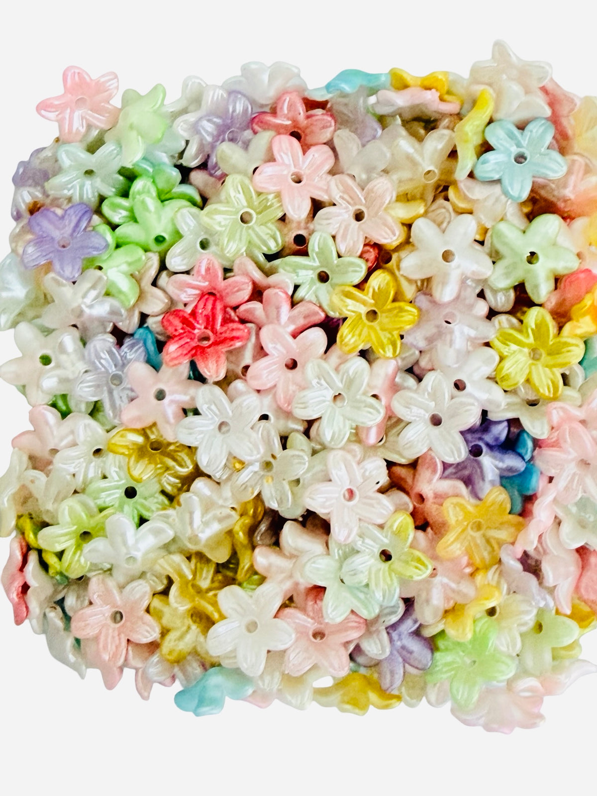 10mm Small 5-Petal Acrylic Flower Beads • Random Pastel Colors • Mini Floral Beads for Jewelry Making & Crafts